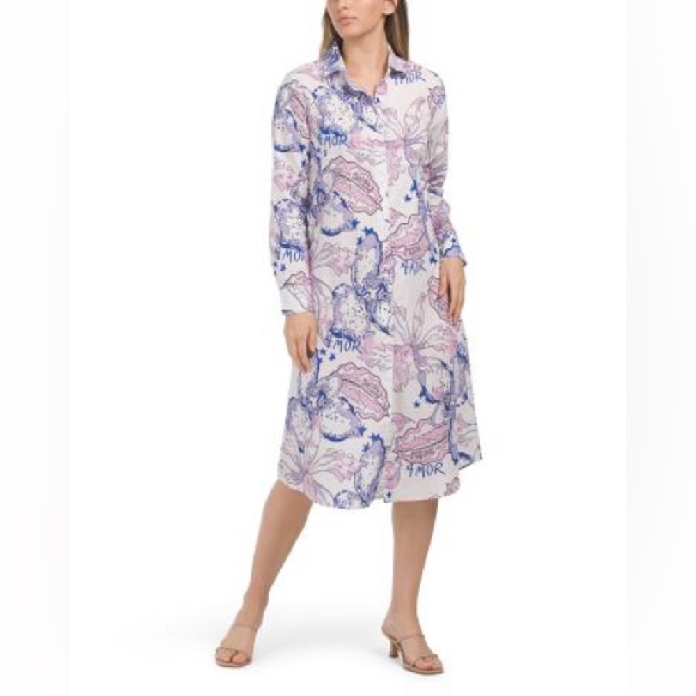 Las Surenas Amor shirt dress is a button-down style